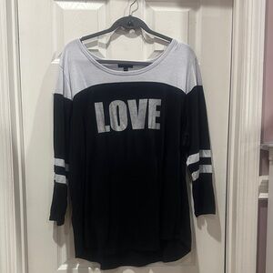 Lane Bryant Black and White LOVE Long Sleeve Tee